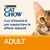 Purina Cat Chow. Con Vitamina E per supportare le difese naturali. ADULT. Immagine di un gatto a destra.