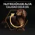 Texto: NUTRICIÓN DE ALTA CALIDAD DÍA A DÍA. Perro salchicha marrón de pelo largo dentro de un hexágono con flecha curva amarilla alrededor. Texto: NUTRICIÓN DE ALTA CALIDAD DÍA A DÍA. Perro salchicha marrón de pelo largo dentro de un hexágono con flecha curva amarilla alrededor.