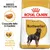 Royal Canin ADULT Rottweiler, croquete feito à medida, função cardíaca saudável. Imagem de embalagem com cão da raça Rottweiler e texto em português e inglês visível.