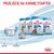 Przejście na karmę starter Royal Canin: opakowania Starter Medium, Mini, Maxi, Giant oraz puszka i pojemnik mleka. Oś czasu: narodziny, odsadzenie.