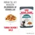 Royal Canin Hairball våtfoder för katt, text: Bidrar till att reducera bildningen av hårbollar, tunna skivor i gelé, förpackning och tallrik med foder synliga. Royal Canin Hairball våtfoder för katt, text: Bidrar till att reducera bildningen av hårbollar, tunna skivor i gelé, förpackning och tallrik med foder synliga.