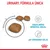 Pienso con texto: URINARY, FÓRMULA ÚNICA. Equilibrio mineral ideal y pH urinario bajo. Tres croquetas marrones y logotipo de Royal Canin visible.