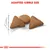 Adapted kibble size, three pieces of dry pet food shown with a 1 cm scale for reference. Text: ADAPTED KIBBLE SIZE.