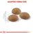 Three round kibbles shown with a 1 cm scale, text reads 'ADAPTED KIBBLE SIZE' at top. Royal Canin crown symbol visible at bottom.