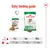 Daily feeding guide showing one pouch plus 27g dry food for 2kg, one pouch plus 89g for 6kg, and one pouch plus 140g for 10kg. Royal Canin Mini Ageing 12+ products shown.