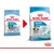 To poser Royal Canin Puppy Mini hundefoder. Venstre: PUPPY MINI op til 10 kg. Højre: PUPPY MINI 2–10 months, adult weight up to 10 kg. Begge med billede af hvalp.