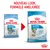 Comparaison de deux paquets Royal Canin Starter Mother & Babydog Mini, ancien et nouveau look, texte visible : 'NOUVEAU LOOK, FORMULE AMELIORÉE', pour chiens jusqu’à 10 kg, 1–2 mois/mois.