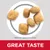 Kibble pieces shown with approximate size 12 by 12 millimetres. Text states: great taste.