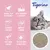 Tigerino Premium kattenbakvulling, zichtbare korrels. Engelstalige claims: natural clay of bentonite, ultra absorbent & efficient, extremely low-dust, immediate clumping, fast odour control, with the scent of white roses.