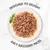 Plate of shredded meat in gravy with basil leaf. Text: Designed to delight. Juicy succulent pieces.