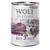 Wolf of Wilderness Junior Wild Hills, 400 g tölkki. Resepti vapaana kasvatetulla ankalla ja vasikalla, marjoja, juuria ja yrttejä. 100 % viljaton.