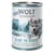 Wolf of Wilderness Little Blue River Junior, pui și somon cu fructe de pădure, rădăcini și ierburi sălbatice, 100% fără cereale, conservă 400g.