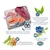 Saumon, viande de renne et poulet frais sur planche, pois, pois chiches, myrtilles, feuilles. Textes visibles : 100 % recette sans céréales, Made in Germany, All fresh, With fresh salmon, reindeer and chicken.