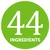 Texto en inglés: 44 INGREDIENTS. Indica que el producto contiene 44 ingredientes.