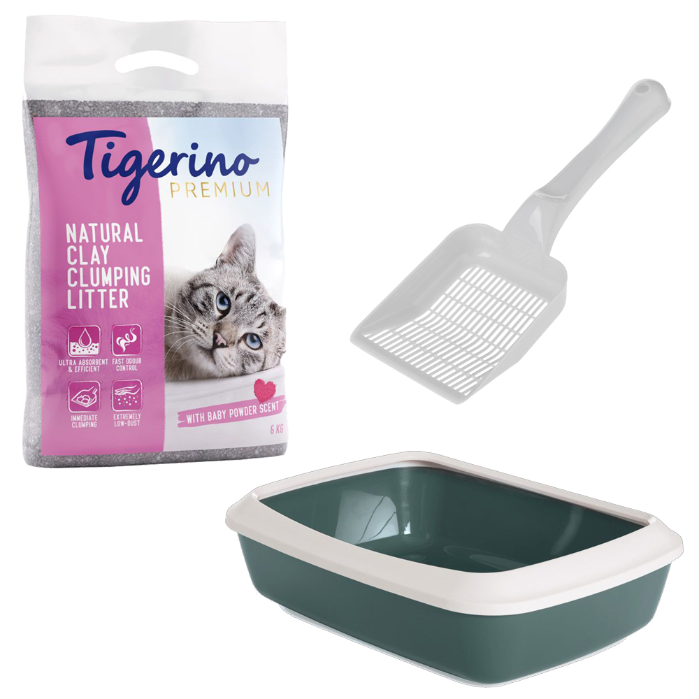 Startovací set pro koťata: kočkolit Tigerino Canada + toaleta Savic + lopatka - 6 kg kočkolit + toaleta zelená + lopatka