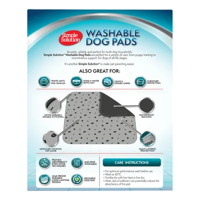 Simple Solution Washable Dog Pads : tapis pour chien réutilisable, lavable en machine, dos imperméable, protection multicouche, absorbant après 100 lavages. Conseils d’entretien inclus. Simple Solution Washable Dog Pads : tapis pour chien réutilisable, lavable en machine, dos imperméable, protection multicouche, absorbant après 100 lavages. Conseils d’entretien inclus.
