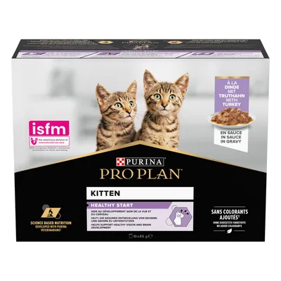 Kitten food with turkey in gravy, supports healthy vision and brain development, no added colourants, science based nutrition, 10 x 85g pouches.