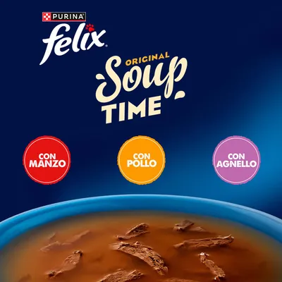 Felix Soup Time Original 6 x 48 g - Selezioni deliziose (Manzo, Pollo, Agnello) Felix Soup Time Original 6 x 48 g - Selezioni deliziose (Manzo, Pollo, Agnello)