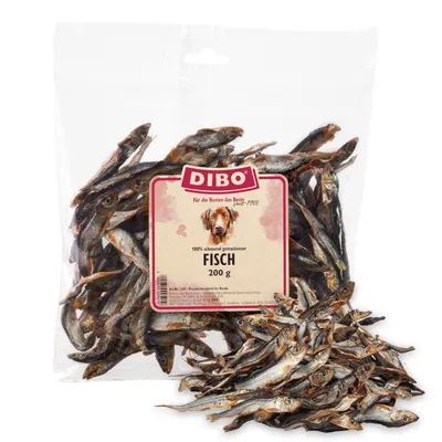 DIBO Fisch, 200 g, 100% schonend getrocknet. Klassifiziert als Einzelfuttermittel für Hunde.