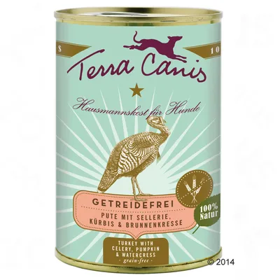 Terra Canis Hausmannskost für Hunde, GETREIDEFREI, Pute mit Sellerie, Kürbis & Brunnenkresse, 100% Natur. Turkey with celery, pumpkin & watercress, grain-free.