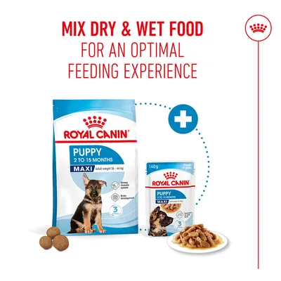 Royal Canin Puppy Maxi Dry and Wet Food, Note: Combination of dry and wet food for an optimal feeding experience. For puppies from 2 to 15 months.