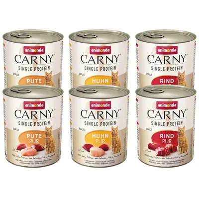Animonda Carny Single Protein Adult Nassfutter für Katzen, Sorten: Pute Pur, Huhn Pur, Rind Pur. Ohne Zucker, ohne Getreide, hergestellt in Deutschland.