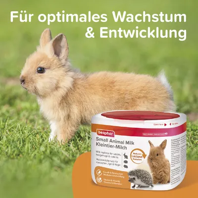 beaphar Small Animal Milk modersmjölksersättning för kaniner, igelkottar och gnagare. För optimal tillväxt och utveckling. Laktosreducerad, med vitaminer och mineraler.