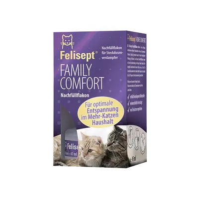 Felisept Family Comfort Nachfüllflakon für Steckdosenverdampfer. Für optimale Entspannung im Mehr-Katzen-Haushalt. Enthält natürliche Wirkstoffe, wissenschaftlich bestätigt.