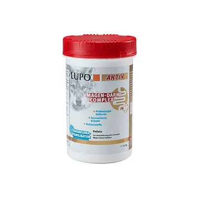 LUPO AKTIV Magen-Darm-Complex, pelety s probiotickými kulturami, fermentovanými bylinami a vlákninou. Podporuje normální funkci trávicího traktu. Obsah: 1,3 kg.