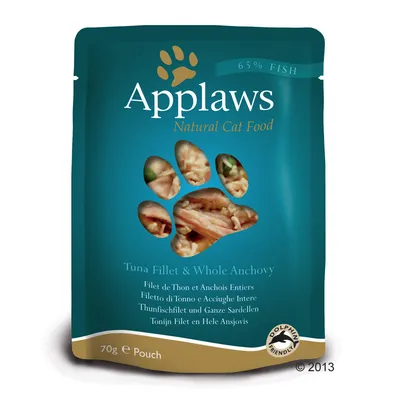 Applaws Natural Cat Food, 65% Fish, Thunfischfilet und ganze Sardellen, 70g Pouch, Dolphin Friendly