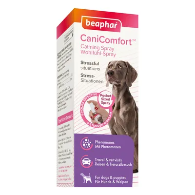 CaniComfort Calming Spray for stressful situations, pocket sized, effective for 5 hours. Contains pheromones, suitable for travel and vet visits, for dogs and puppies.