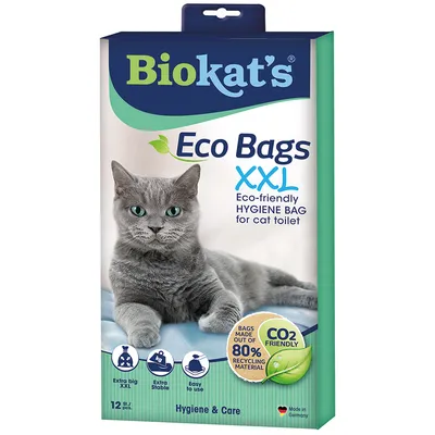 Biokat's Eco Bags XXL, sacchetti igienici ecologici per lettiere per gatti. Realizzati con l'80% di materiale riciclato, CO2 friendly, extra grandi e resistenti. Made in Germany.