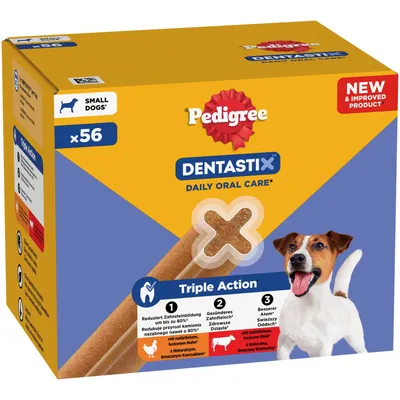 Pedigree Dentastix Daily Oral Care pienille koirille, 56 kpl. Triple Action: vähentää hammaskiven muodostumista, edistää terveempiä ikeniä, raikkaampi hengitys. Sisältää kanaa, naudanlihaa ja luonnollisia ainesosia. Pedigree Dentastix Daily Oral Care pienille koirille, 56 kpl. Triple Action: vähentää hammaskiven muodostumista, edistää terveempiä ikeniä, raikkaampi hengitys. Sisältää kanaa, naudanlihaa ja luonnollisia ainesosia.