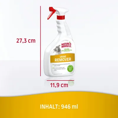 Nature's Miracle Urine Remover, Bio-Enzymatic Formula. Masse: Höhe 27,3 cm, Breite 11,9 cm. Inhalt: 946 ml.