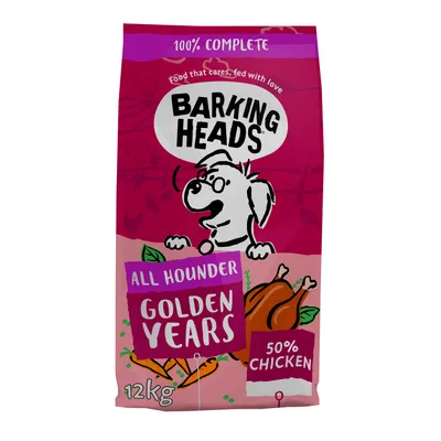 Barking Heads All Hounder Golden Years, 100% complete food with 50% chicken, 12kg bag.
