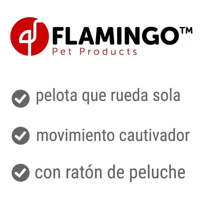 FLAMINGO Pet Products. Pelota que rueda sola, movimiento cautivador, con ratón de peluche.