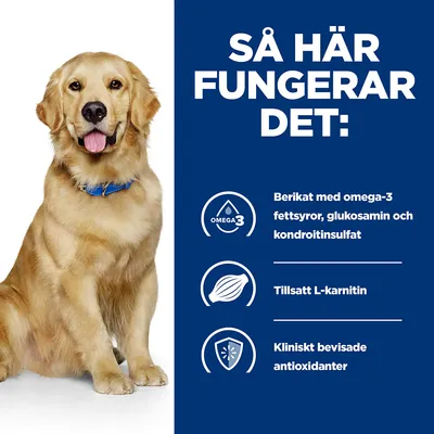 Så här fungerar det: Berikat med omega-3 fettsyror, glukosamin och kondroitinsulfat. Tillsatt L-karnitin. Kliniskt bevisade antioxidanter.