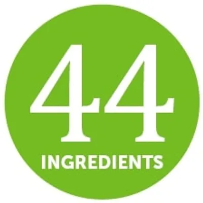 44 INGREDIENTS text in white on a green circle