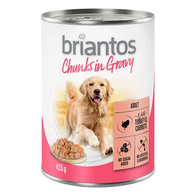 Briantos Chunks in Gravy, Adult, with turkey and carrots, 415 g. No added sugar, no artificial flavours.