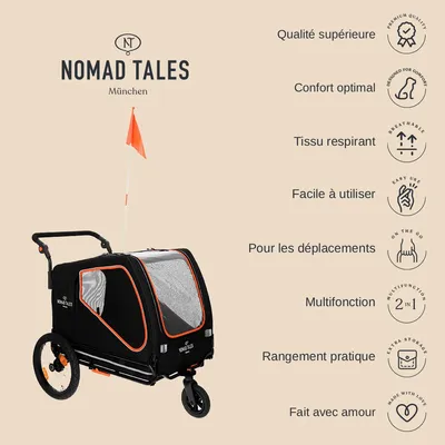 Remorque à vélo Nomad Tales Spirit, ébène / mandarine