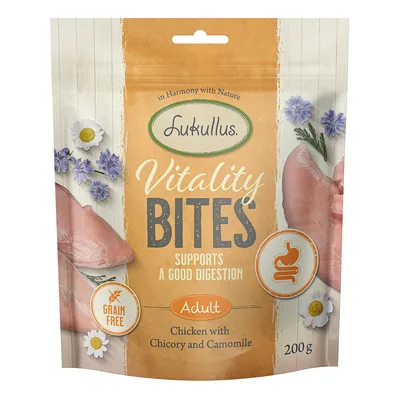 Lukullus Vitality Bites, Adult, Supports a Good Digestion, Grain Free, Chicken with Chicory and Camomile, 200 g.