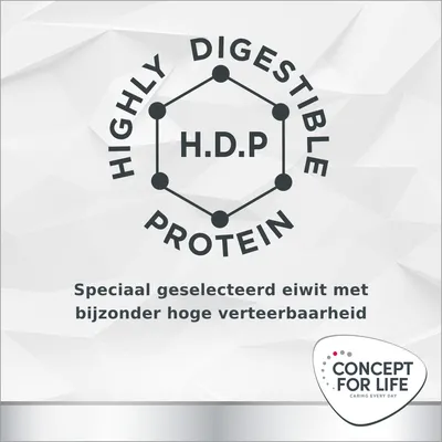 HIGHLY DIGESTIBLE PROTEIN H.D.P. Speciaal geselecteerd eiwit met bijzonder hoge verteerbaarheid. CONCEPT FOR LIFE CARING EVERY DAY. HIGHLY DIGESTIBLE PROTEIN H.D.P. Speciaal geselecteerd eiwit met bijzonder hoge verteerbaarheid. CONCEPT FOR LIFE CARING EVERY DAY.