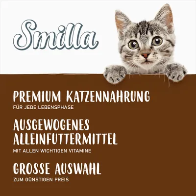 Smilla. Premium Katzennahrung für jede Lebensphase. Ausgewogenes Alleinfuttermittel mit allen wichtigen Vitaminen. Grosse Auswahl zum günstigen Preis.