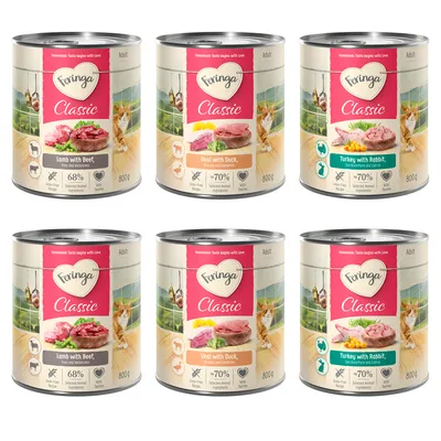 Probiermix Feringa Classic Meat 6 x 800 g - Mixpaket 1: Geflügel, Lamm & Kaninchen, Huhn & Forelle