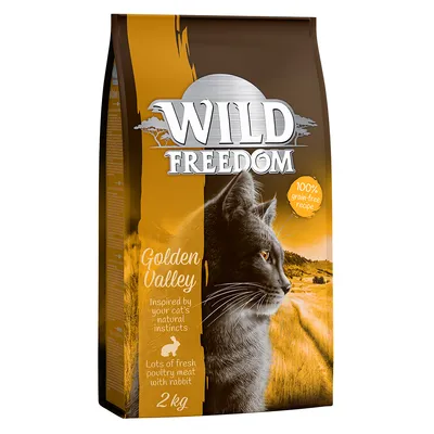 Wild Freedom Golden Valley hrană pentru pisici, 2 kg, rețetă 100% fără cereale, carne proaspătă de pasăre cu iepure. Inspirat de instinctele naturale ale pisicii.