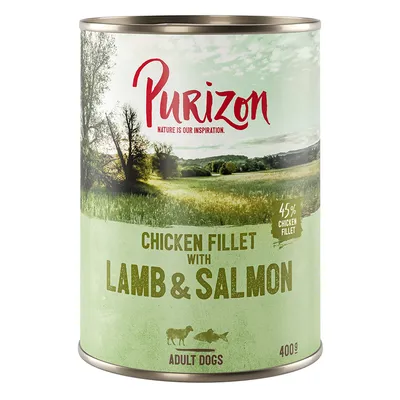 Purizon natvoer voor volwassen honden, kipfilet met lam en zalm, 45% kipfilet, 400g blik.