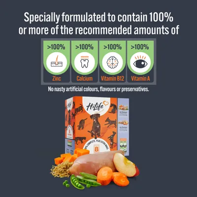 Product formulated to provide over 100% of recommended zinc, calcium, vitamin B12 and vitamin A. No artificial colours, flavours or preservatives. Image shows food ingredients and product box.