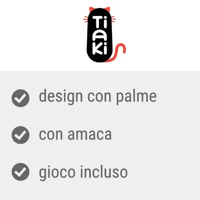 Tiaki. Design con palme, con amaca, gioco incluso.