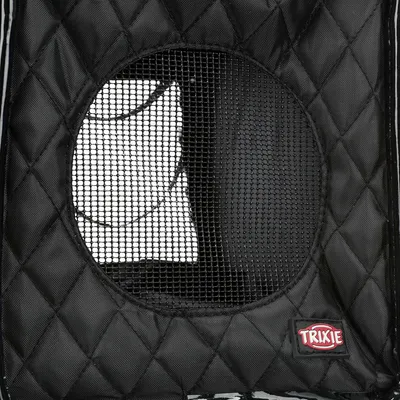 Trixie schwarze Transporttasche mit Netzfenster und gestepptem Design, geeignet für Haustiere.
