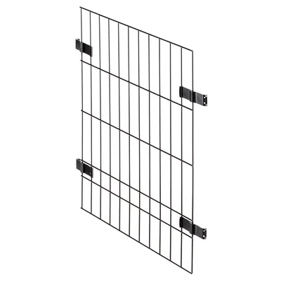 Metall-Gitterelement mit schwarzen Befestigungsklammern, geeignet für Gehege oder Abtrennungen.